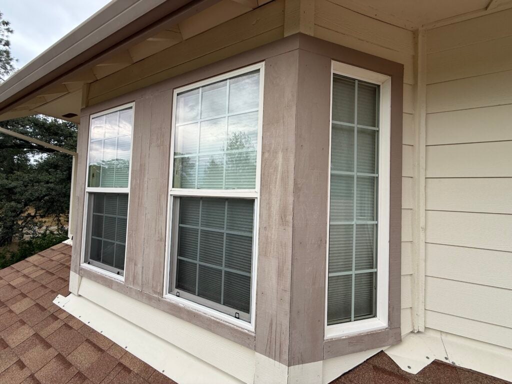 Second Story Bay Window Caulking and Painting in Palo Cedro — caulking painting touch up